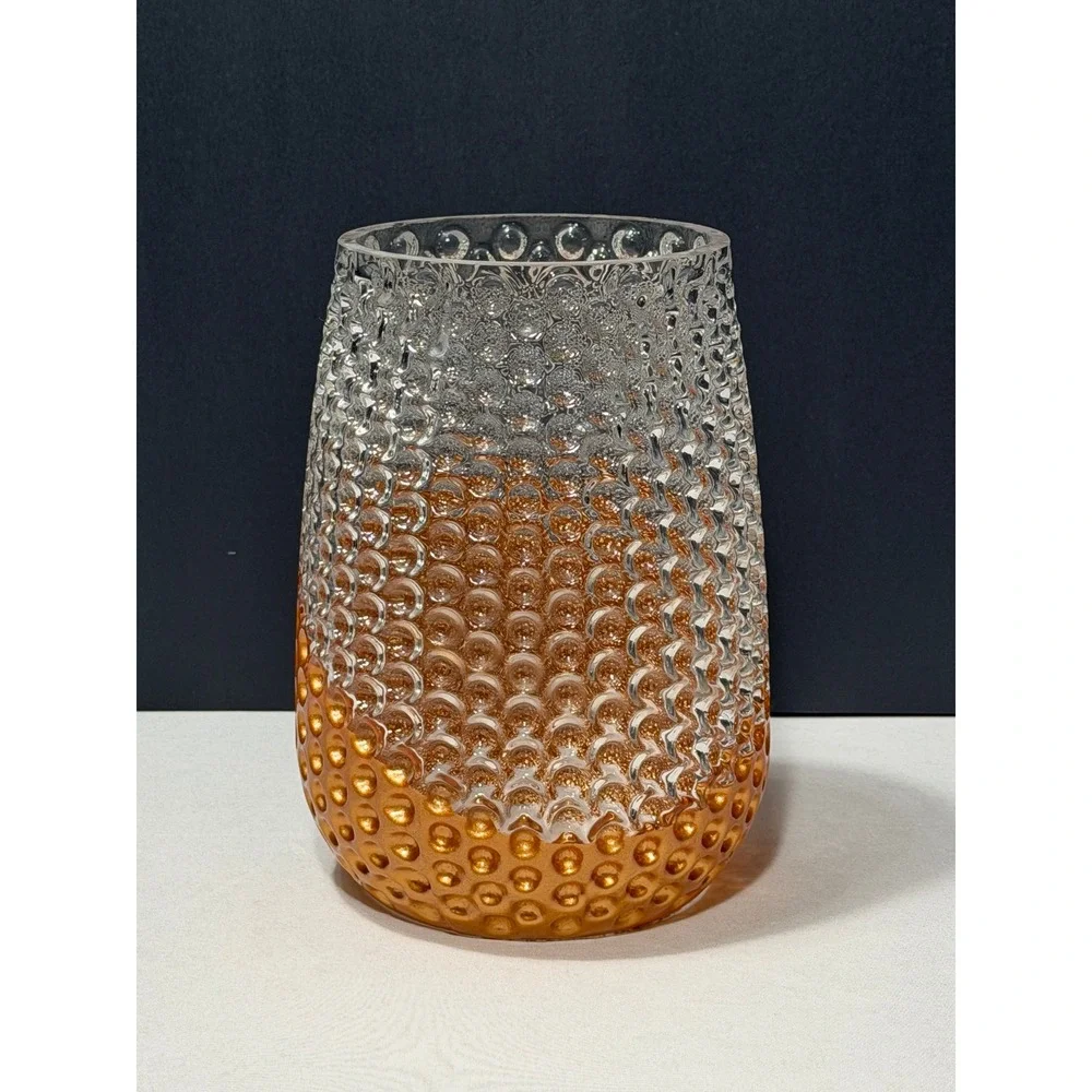Textured Hobnail Glass Vase Metallic Copper Clear Ombre Decorative Vessel